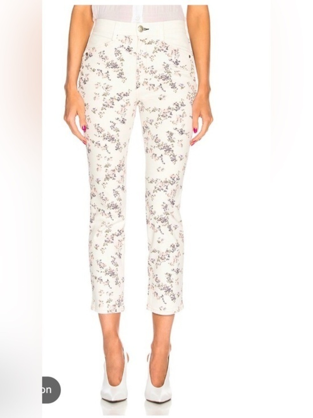 Rag & Bone Miramar Floral Printed Capri Jeans White Pink Cotton Size 27